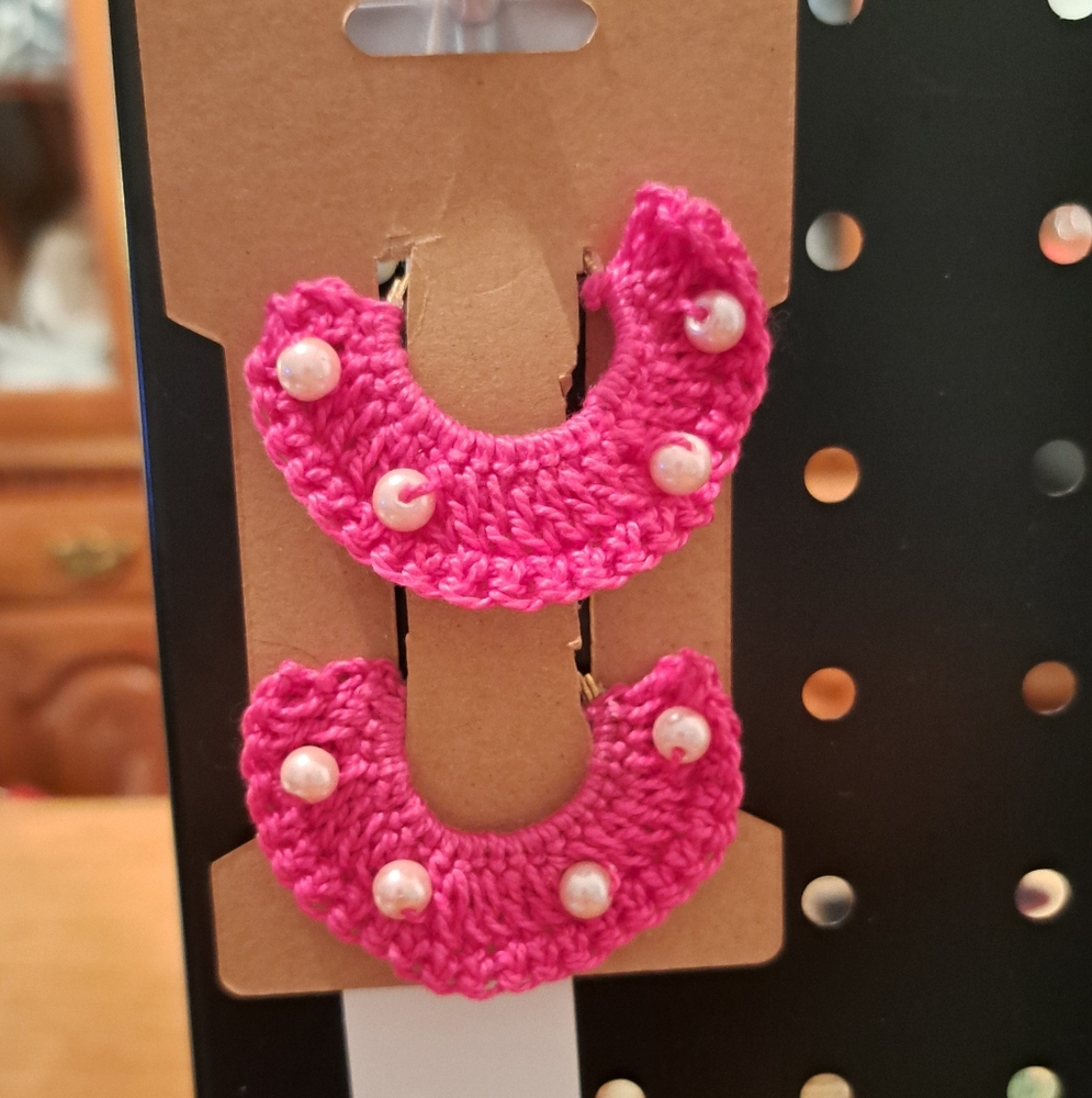 Pink crochet hoop earrings